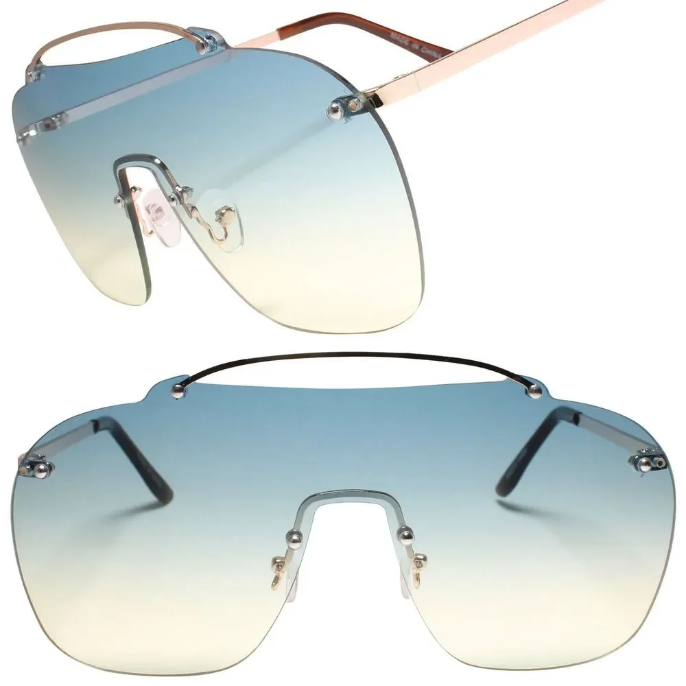Oversized Rimless Blue Aviator Sunglasses